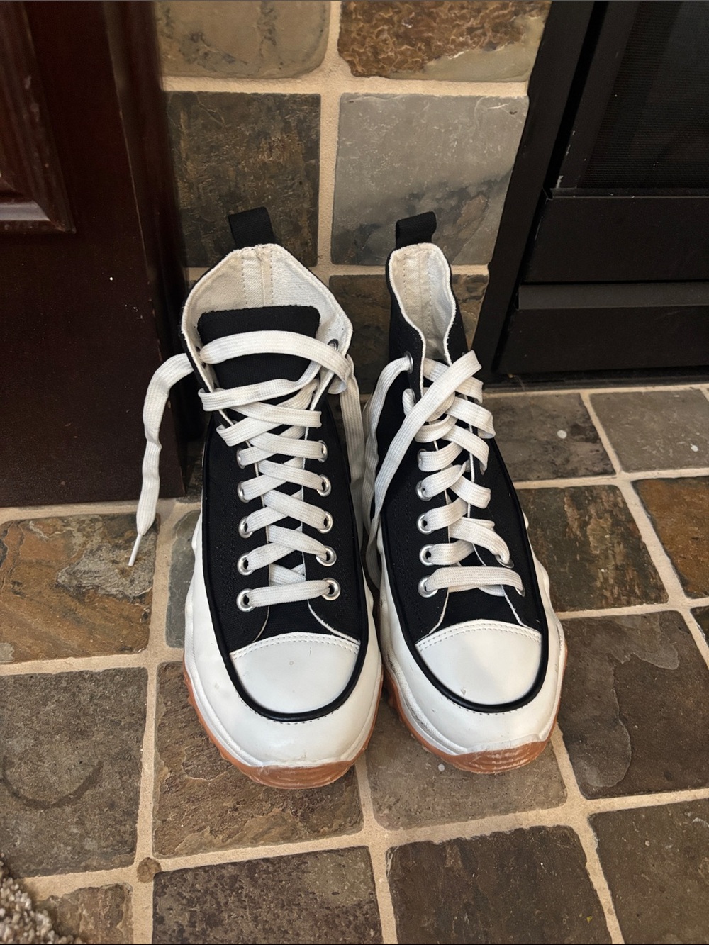 Madden Girl Black and White High-Top Kids Sneakers with Brown Sole